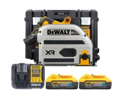 Dewalt DCS525H2T-GB 18v XR Cordless Brushless Plunge Saw With 2 x 5Ah Powerstack Batteries, Charger & Case